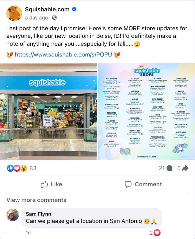 squishable facebook customer appreciation post